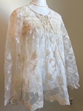 Sundance Sheer Floral Lace Blouse Boho Chic Coastal Cowgirl Cottagecore Retro